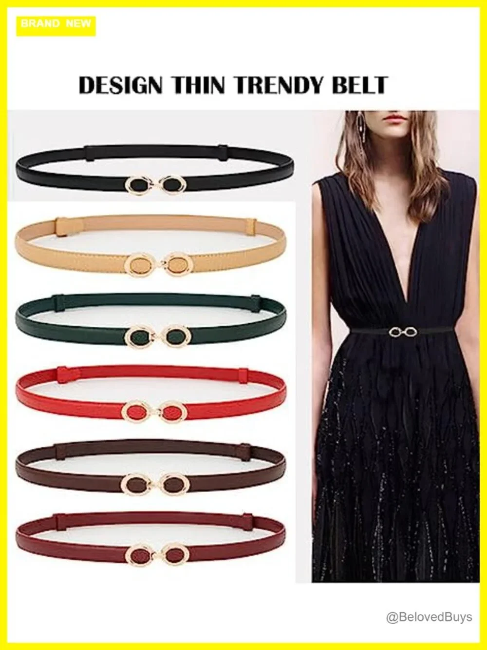 Women's Genuine Leather Skinny Belt Adjustable Thin Waist Belt Gold Buckle